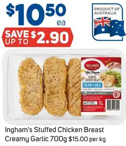 Foodland Ingham's Stuffed Chicken Breast Creamy Garlic offer