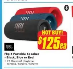 The Good Guys Flip 6 Portable Speaker -Black, Blue or Red offer