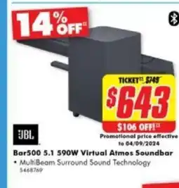 The Good Guys Bar500 5.1 590W Virtual Atmos Soundbar offer