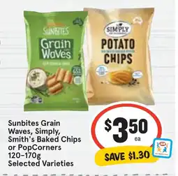 Ritchies Sunbites Grain Waves, Simply, Smith's Baked Chips offer