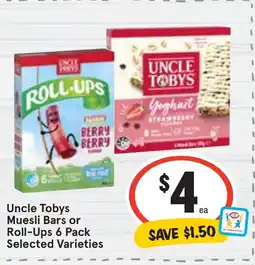 Ritchies Uncle Tobys Muesli Bars or Roll-Ups 6 Pack Selected Varieties offer