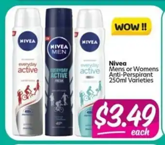 Your Discount Chemist Nivea Mens or Womens Anti-Perspirant 250ml Varieties offer