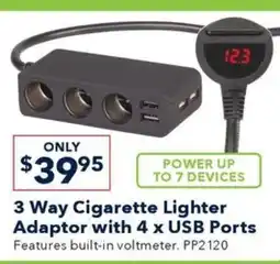 Jaycar Electronics 3 Way Cigarette Lighter Adaptor with 4 x USB Ports offer