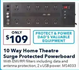 10 Way Home Theatre Surge Protected Powerboard