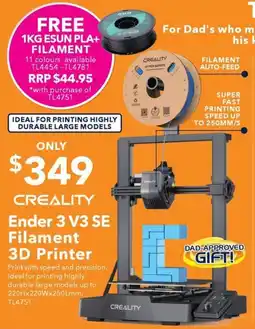 Jaycar Electronics Creality Ender 3 V3 SE Filament 3D Printer offer