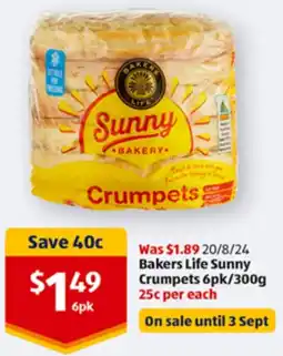 ALDI Bakers Life Sunny Crumpets 6pk offer