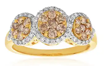Shiels Australian diamond 9ct yellow gold diamond trilogy ring (tw=1ct) offer