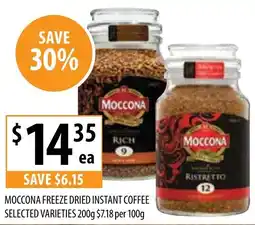 Supabarn Moccona freeze dried instant coffee selected varieties offer