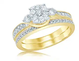 Shiels 9ct yellow gold 60 point diamond bridal ring set offer