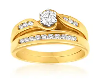 Shiels 9ct yellow gold 2 ring bridal set with 16 diamonds totalling 0.5 carats offer