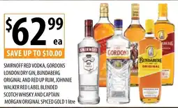 Supabarn Smirnoff red vodka, gordons london dry gin, bundaberg original and red up rum, johnnie walker red label blended offer