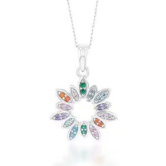 Shiels Sterling silver rainbow multicolour cubic zirconia flower pendant offer