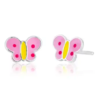 Shiels Sterling silver butterfly pink and yellow stud earrings offer