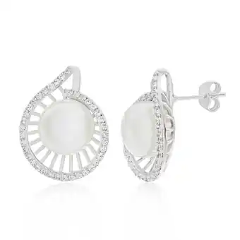 Shiels Sterling silver freshwater pearl and cubic zirconia fancy spiral stud earrings offer