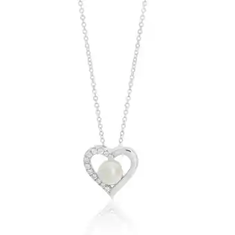 Shiels Sterling silver freshwater pearl and cubic zirconia heart pendant offer