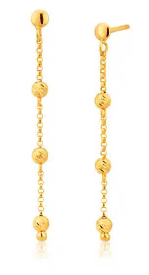 Shiels 9ct yellow gold silver filled trio beads drop earrings offer