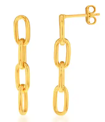 Shiels 9ct silverfilled yellow gold paperclip link drop earrings offer