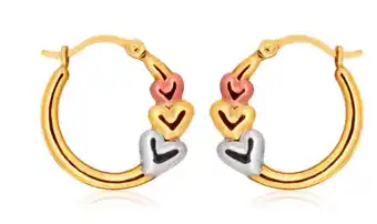 Shiels 9ct yellow gold-silver filled hoops triple love hearts multitones offer