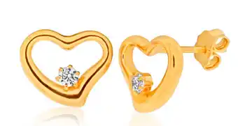 Shiels 9ct yellow gold silver filled cubic zirconia pretty heart stud earrings offer