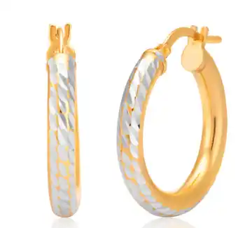 Shiels 9ct two-tone gold filled 15mm diamond cut hoop earrings offer