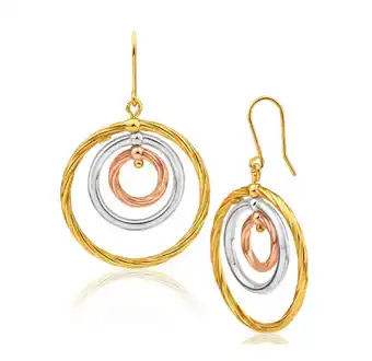Shiels 9ct yellow gold silver filled three tone three circle drop earrings offer