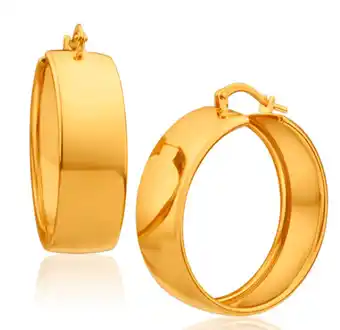 Shiels 9ct yellow gold silver filled plain 9mm wide 25mm hoop earrings offer