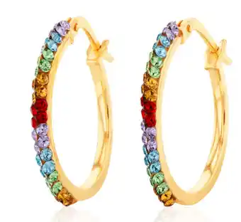 Shiels 9ct silverfilled yellow gold rainbow multi colour crystal 15mm hoop earrings offer