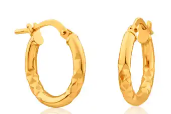 Shiels 9ct yellow gold silver filled diamond cut 10mm hoop earrings offer