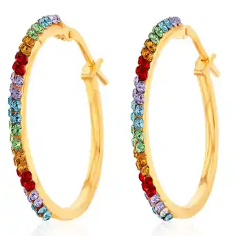 Shiels 9ct silverfilled yellow gold rainbow multi-colour crystal hoop earrings offer