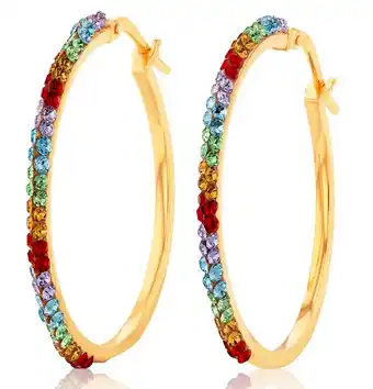 Shiels 9ct silverfilled yellow gold rainbow multi-colour crystals 25mm hoop earrings offer