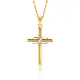 Shiels 9ct yellow gold infinity on cross pendant offer