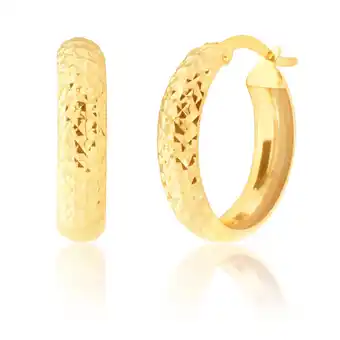 Shiels 9ct gold diamond cut hoop earrings offer