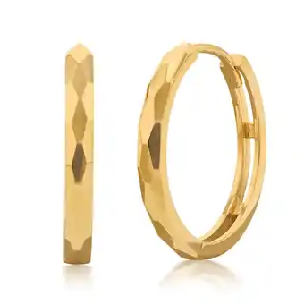 Shiels 9ct yellow gold diamond cut patterned huggies earrings offer
