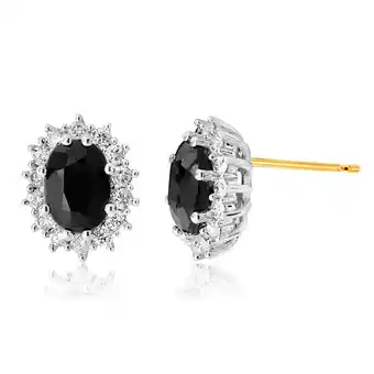 Shiels 9ct yellow gold 7x5mm oval cut natural sapphire and 0.42 carat diamond stud earrings offer