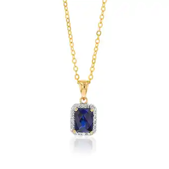 Shiels 9ct yellow gold created sapphire and diamond pendant 46cm gold plated chain offer