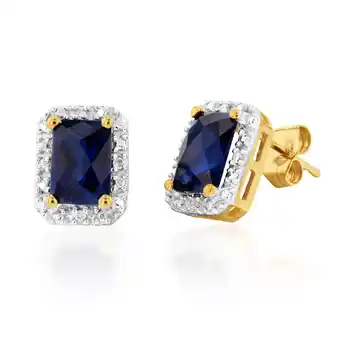 Shiels 9ct yellow gold created sapphire and diamond stud earrings offer