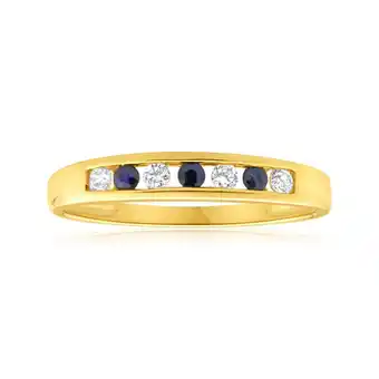 Shiels 9ct yellow gold natural sapphire and cubic zirconia channel set ring offer
