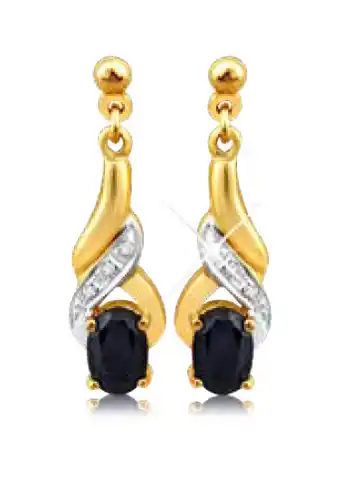 Shiels 9ct alluring yellow gold natural sapphire and diamond drop earrings offer