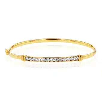 Shiels 9ct yellow gold zirconia channel set bar hinged bangle offer