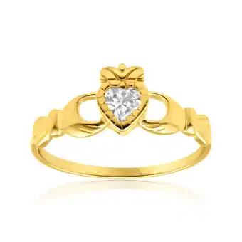 Shiels 9ct yellow gold cubic zirconia heart claddagh ring offer