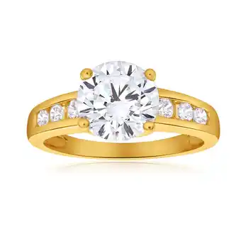Shiels 9ct yellow gold cubic zirconia 8mm ring wtih 6 channel set side cubic zirconias offer