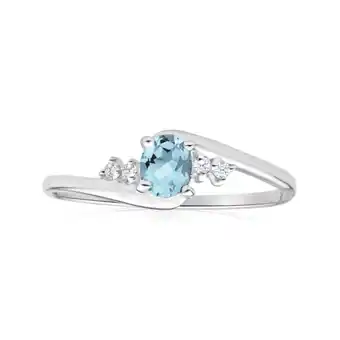 Shiels 9ct white gold oval cut blue topaz + cubic zirconia ring offer