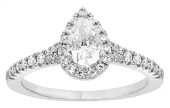 Shiels 9ct white gold 1 carat pear cut diamond solitaire ring with briliant halo and sides offer