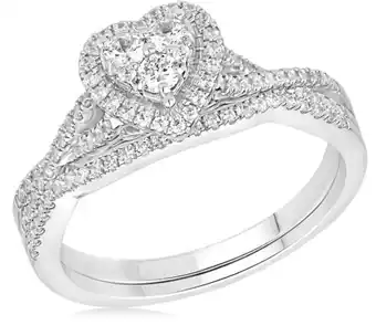 Shiels 9ct white gold 1/2 carat diamond heart shape 2-ring bridal set offer