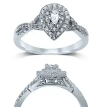 Shiels 18ct white gold 1/2 carat pear diamond double halo split shank ring offer