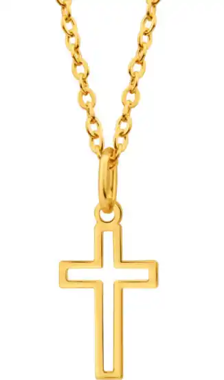 Shiels 9ct yellow gold silver filled open cross 19mm pendant offer