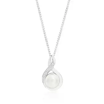 Shiels Sterling silver freshwater pearl and zirconia infinity pendant offer