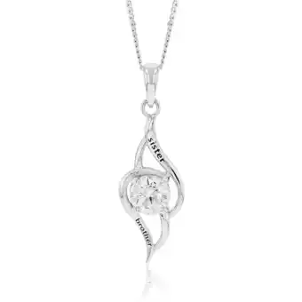 Sterling silver cubic zirconia fancy brother sister pendant