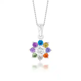 Shiels Sterling silver rainbow multicoloured crystal flower pendant offer