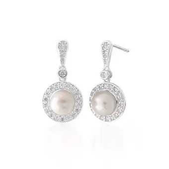 Shiels Sterling silver freshwater pearl and white zirconia circle drop earrings offer
